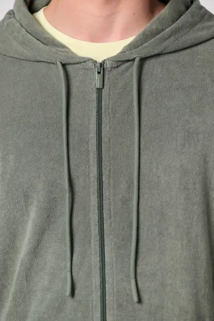 Frottee-Kapuzenpullover Khaki (2)