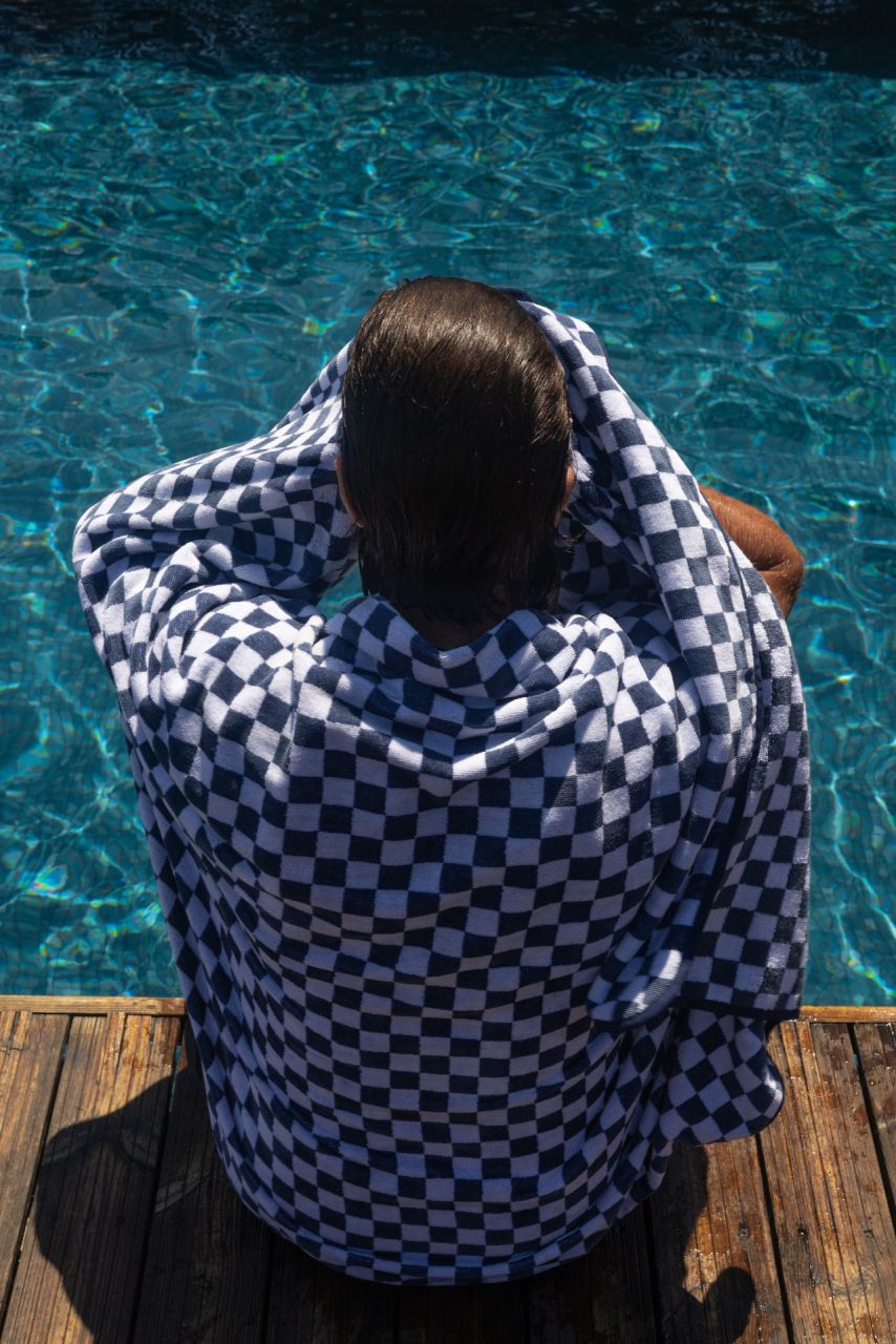 Futah - Schach Blau Frottiergewebe Strandtuch (2)